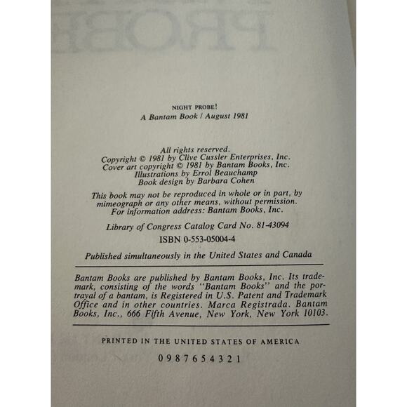 Night Probe! Clive Cussler HC/DJ/1st Edition 1981 Dirk Pitt Novel Adventure VTG - Picture 4 of 13